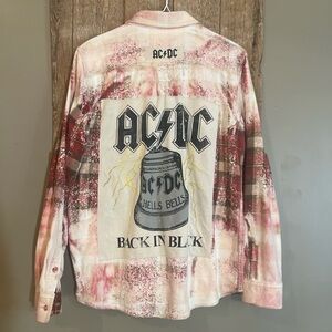 AC/DC Distressed Plaid Shirt with Graphic